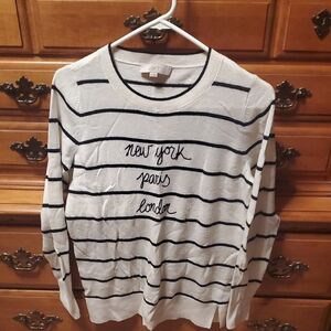 LOFT White and Black Crewneck Sweater